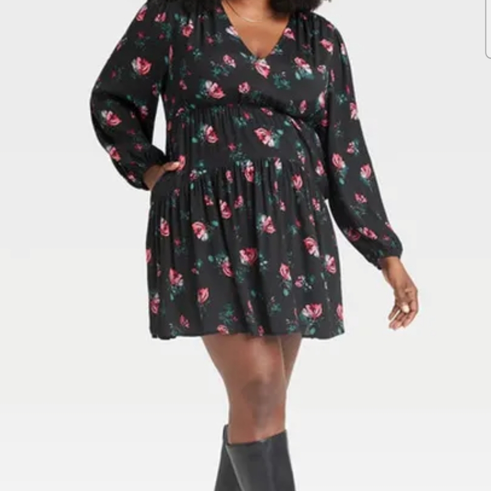 a new day Black Floral Mini Dress